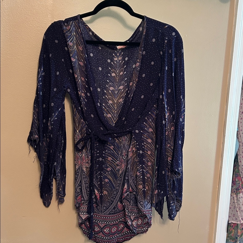 Gypsy Rose Bohemian Navy Patterned Blouse